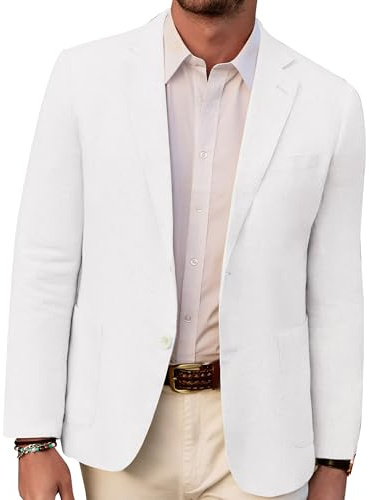 PJ PAUL JONES Giacca da uomo casual, slim fit, in lino, leggera, con 2 bottoni, Sporty Slim Fit Leisure Blazer, bianco, XL