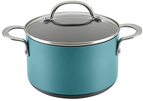 Anolon Achieve Hard Anodized Nonstick Saucepot with Lid, 4 Quart, Teal
