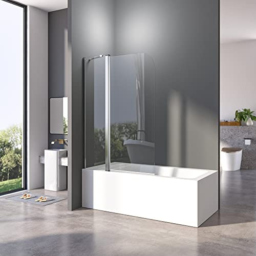 Duschtrennwand für Badewanne 100 x 140 cm Faltwand für Badewanne 6mm ESG Glas Nano Beschichtung Duschtrennwand Badewannenaufsatz