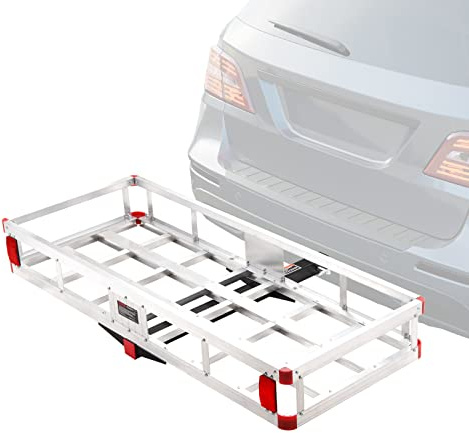 VEVOR 49.4 x 22.4 x 7.1 in Hitch Cargo Carrier, 500lb Capacity Trailer Hitch Mount Aluminum Cargo Basket, Luggage Carrier Rack Fits 2 Hitch Receiver for SUV Truck Pickup Camping