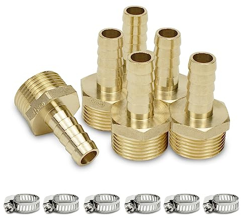 Bwintech Lot de 6 raccords cannelés 3/4 BSP mâle x 10 mm avec 6 colliers de serrage