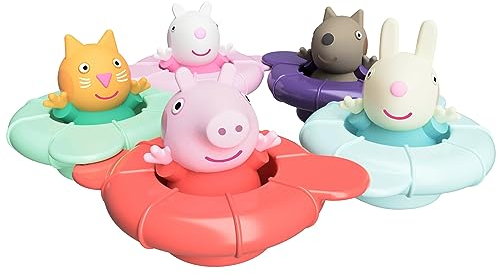 TOMY Toomies Peppa's Pool Party – 5 bicchieri ad anelli con 5 squirter d'acqua Peppa Pig & Friends, giocattolo da bagno + 18 mesi – giocattolo da bagno per bambini e bambini