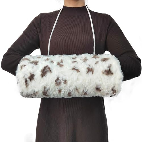 Bufanda de Mano de Piel Artificial swirlcolor, Bufanda de Mano Suave con Bolsillo de Tirantes para facilitar la Mano Caliente, Adecuada para Mujeres, con Gancho Transparente - Manchas con Blancas