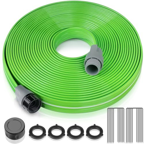 LAVEVE Sprinkler Hose for Yard, Garden Soaker Hose Leakproof, Heavy Duty Watering Hose Sprinklers for Lawns, Large Area Drip Irrigation Three Tube 50FT Watering Hose