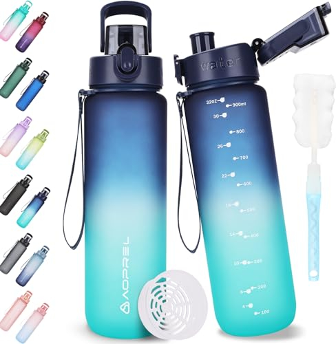 AOPREL Trinkflasche 1l, Trinkflasche Sport Tritan & BPA-Frei Wasserflasche Mit Filter und Bürste, Auslaufsicher Sportflasche Für Fitness, Wandern, Camping, Schule und Büro