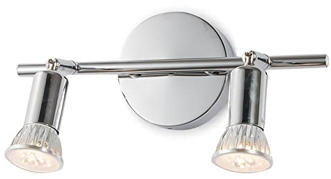 Mjsdjof Luz frontal para espejo de baño con 2 luces, foco de pared de metal cromado con ajuste de 90°, fuente de luz GU10 (no incluida), aplique de pared para iluminación interior, lámparas de pared p