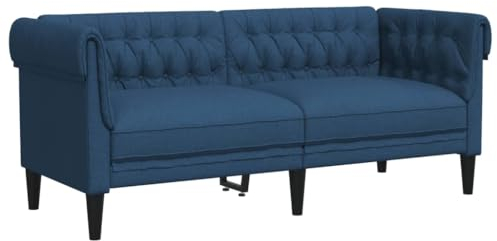 vidaXL Chesterfield Sofa 2-Sitzer, Couch mit Armlehnen Rückenlehne Stützbeine, Polstersofa für Wohnzimmer, Couchgarnitur, Modern, Blau Stoff