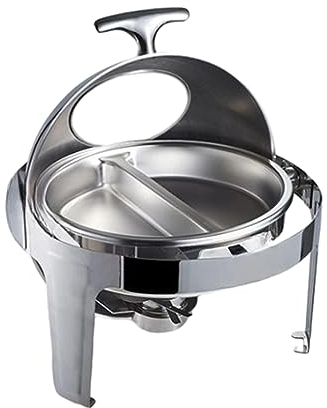 Chafing Dish Buffet Set Round Dining Warm Server Roll Top Hot Pot Buffet Set Five-Piece Set with Water and Food Dish Alcohol Stove Holder for Part/Birthdays,one