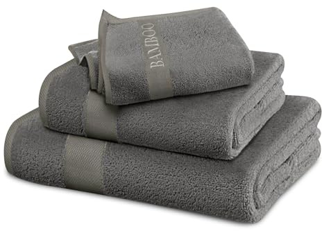 VELVETIO Bamboo Towels - Premium Bath Towels Set of 2 (70x120cm) - 60% Bamboo 40% Cotton, Bathroom Linen Towel Set, Quick Dry Highly Water Absorbent Extra Large Bath Towel, Charcoal