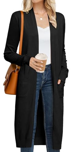 GRACE KARIN Women's 2026 Trendy Long Cardigan Sweaters Lightweight Open Front Long Sleeve Maxi Duster Coats Spring Clothes with Pockets Summer Clothing for Women (Black,XL)