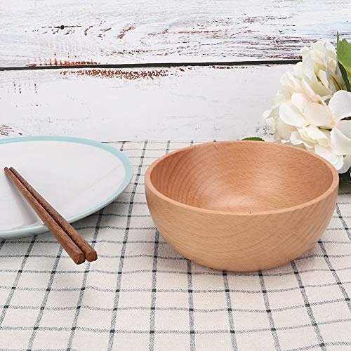 aqxreight CUENCO DE MADERA REDONDO ARROZ SOPA ENSALADA UTENSILIOS CONTENEDOR DE ALIMENTOS ACCESORIO DE COCINA PARA EL HOGAR Y CAMPING (Tamaño grande 14 * 6cm)