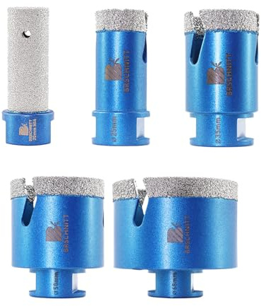 BRSCHNITT Fliesenlochsäge Set - Diamant-Kernbohrer Set 25/35/50/68MM & 20 Fingerbohrer Trockenbohrer M14 Gewinde für Porzellanfliesen Keramik Marmor Granit(5Stück)