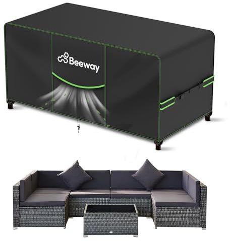 BEEWAY Garden Furniture Cover With Air Vent, Waterproof Patio Rattan Sofa Table Chair Set Cover - 420D Oxford Fabric, Windproof - 300x200x90cm