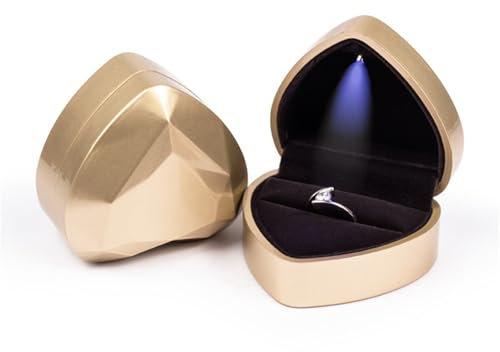 JUNYOUDA Ringschatulle Hochzeit Luxuriöse herzförmige leichte Ehering-Box mit Display-Aufbewahrung, Schmuck-Dekorationsbox, Ring-Anhänger-Tasche, Geburtstagsgeschenk(Gold)