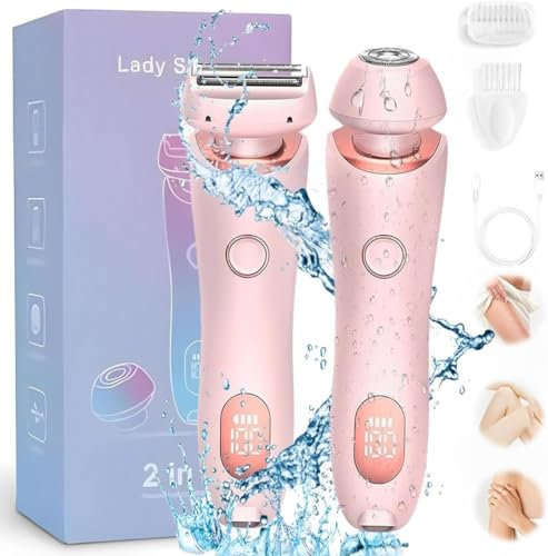 Lady Shaver für Frauen, 2 in 1 Wasserdichter Elektrischer Damenrasierer für Gesicht, Lippen, Arme, Beine, Achseln, Bikini, Nass & Trocken, Schmerzlose Haarentfernung, Wiederaufladbarer Damenrasierer
