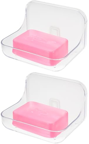 2 Pcs Plastic Adhesive Soap Holder Self-Draining Sponge Holder Soap Dish Wall Mounted Soaps Holders Clear Bar Rack Soaps Holders No Drilling Bathroom Accessories for Shower Kitchen Sink Tub