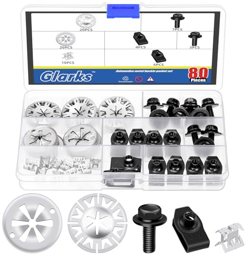 Glarks 70pcs Car Heat Shield Clips with Auto Body Bolt U-Nut Clips Set, 29.6mm 31mm Underbody Heat Shield Fastener, Exhaust Heat Shield Clips with Bumper Fender Bolt for Cars Fastening Accessories