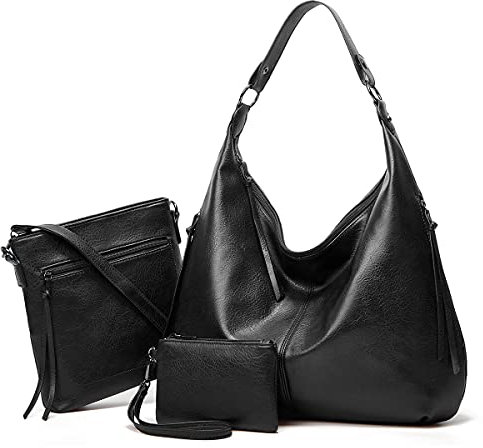 Pahajim Sac a Main et Portefeuille Femme Sac Bandoulière Femme Grand Cabas Cuir Souple Sac Hobo Fourre Tout Femme Tote Bag Imperméable pour Travail, Voyage, Shopping(Noir)