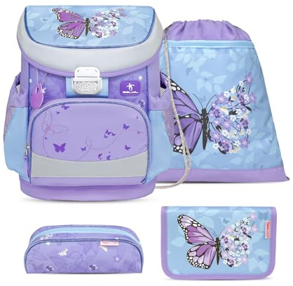Belmil Mini-Fit Schulranzen Set 4 -teilig (405-33/AG/S) (Purple Blue Butterfly)
