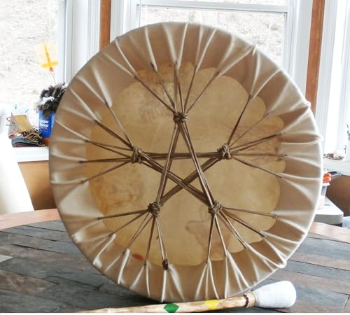 Tamburo sciamanico da 46 cm, suono profondo e morbido, pelle di bufalo, fatto a mano sciamanico, realizzato a mano, tamburo a percussioni, medicina guarigione, meditazione yoga, celebrazione eventi +