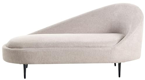 Beliani Chaiselongue rechts Stoff beige Taupe gesteppt mit Metallgestell schwarz Valreas