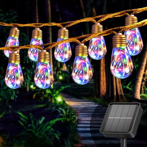 Cnulenzt Solar Lichterkette Aussen Mit 16 Glühbirnen, 8M Solar Lichterkette Außen Wetterfest Bunt, Vintage Solarlichterketten,für Garten, Balkon, Terrasse, Party (Bunt) | Lichterkette Außen Solar mit 8 Modi,IP65 Wasserdich,für Garten, Balkon, Terrasse, Party