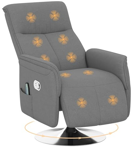 HOMCOM Sillón Relax Reclinable con Reposapiés Sillón de Masaje con 10 Puntos de Masaje Giratorio 360° Mando a Distancia Butaca Reclinable para Salón Oficina Gris