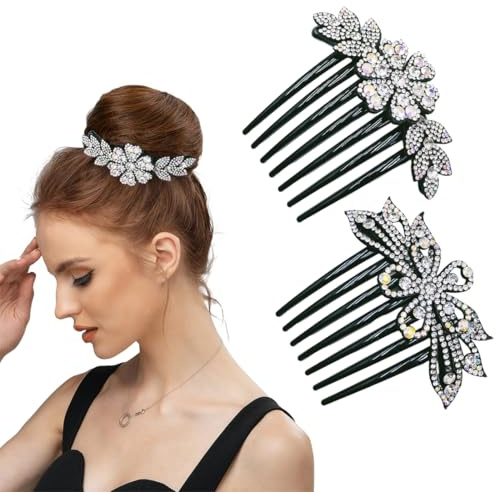 JEYORZY 2 Stück Haarkämme, Haarkämme mit Strass, Blumen Haarkämme Strass, Haar Steckkamm Strass Zähne Haarkamm Haarschmuck Haarspange Kamm, Braut-Haar-Accessoires, für Frauen Mädchen Geschenk