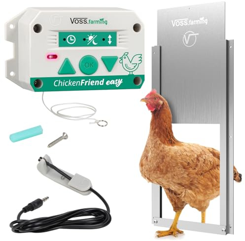 VOSS.farming Set ChickenFriend Easy automatische Hühnertür mit Hühnerklappe 220 x 330mm, Türöffner für Hühnerstall