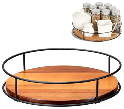 Drehteller Organizer 9 Zoll 360° Lazy Susan rutschfest Kühlschrank Drehbares Ablagefach aus Holz Gewürzregal Schrank für Tischschrank Küche Bad