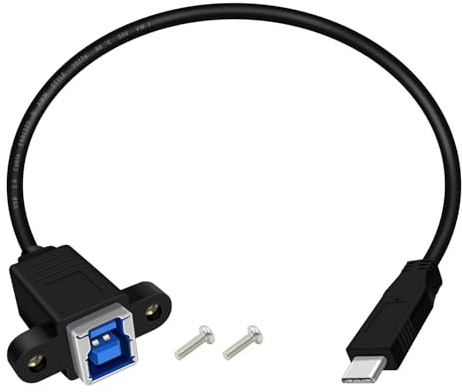 HuaLiSiJi Druckerkabel USB C 3.0 mit Panel Mount Typ C Stecker auf USB B Buchse Kabel Hochgeschwindigkeit 5Gbps für Scanner, Externen Festplatten, Multifunktionsdruckern usw (Schwarz, 0.3 m)