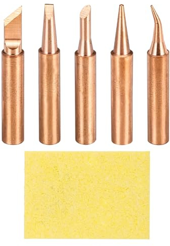 sourcing map 1 Set 900M Soldering Iron Tips Copper Non-Magnetic Welding Head with Cleaning Sponge Pad Replacement for Solder Station Tip (is+B+K+3C+2.4D)