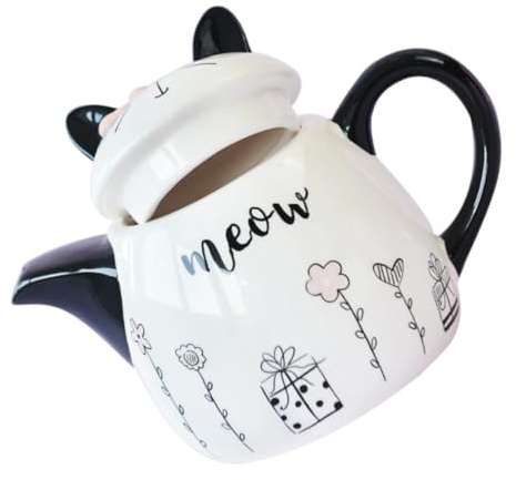 DINHEAROM Théière en Céramique Chat Noir et Blanc Petite Théière Décorative Service à Thé pour Bureau et Maison Original 1Pc