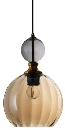 XIRYTU-H Bunte Pendelleuchte aus mundgeblasenem Glas mit goldfarbenen Akzenten,Höhenverstellbare, E27 Hängelampe Deckenlampe im modernen Industrie-Stil – für Esszimmer, Küche, Schlafzimmer (Bernstein)