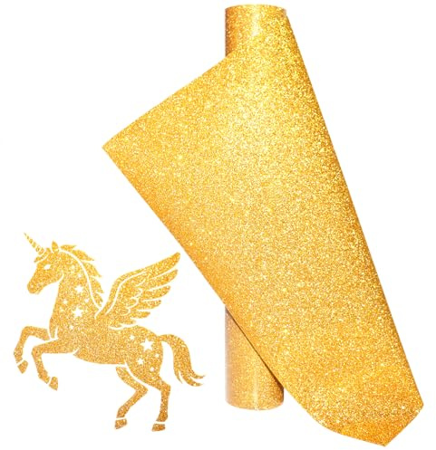 Gold Plotterfolie Textil,Glitzer Heat Transfer Vinyl 30.5cmx152cm Plotter Flexfolie für Cricut und Silhouette Cameo, Textilien Transferfolie zum Aufbügeln für DIY T-Shirt, Stoffe