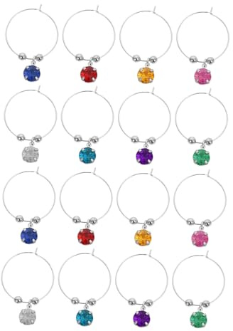 HIAKDOFT 16pezzi Segnabicchieri Identificatori Durevoli Decorativi Portatili Per Bicchieri Da Vino Colorati Riutilizzabili Per Feste Famiglia Amici