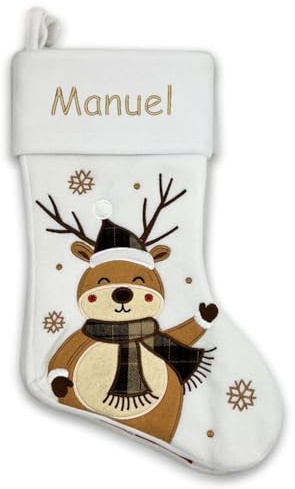 Bota de Navidad personalizada de fieltro – nombre bordado – 42 cm – decoración chimenea o árbol – reno