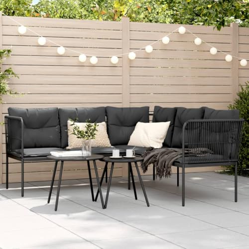 Runheo Gartensofa L-Form Schwarz, Stahlrahmen, Textilene, 176x175x75cm, UV-beständig, mit Anthrazit Kissen, für Terrasse, Garten, Outdoor-Möbel, 3-Sitzer