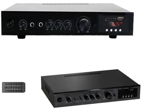Amplificateur HiFi 5.1 Canaux avec Bluetooth 5.1, Radio FM USB SD MP3 200 W + 200 W, Entrées Micro, Coaxial Optique, Amplificateur Audio Domestique, Caisson Basses pour Cinéma Maison Haute Puissance