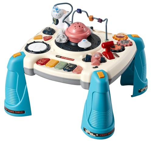 VEVOR Table Activité Bébé 6 Mois et Plus Table Apprentissage Bébé 12 Jeux Jouet Musical Éducatif pour Éveil Enfants Garçon Fille, avec Projecteur d'Étoiles à Lumière Douce, 60 Sons, Thème de l'espace