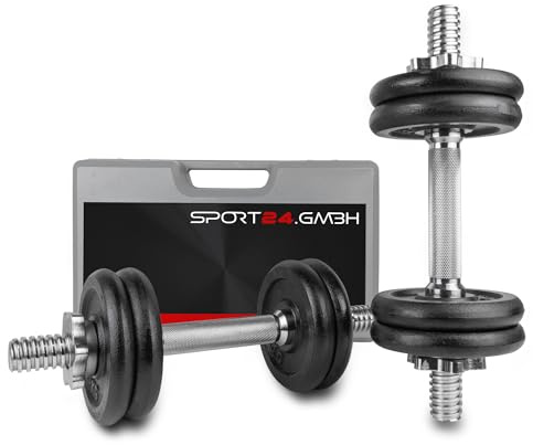 Sport 24 GmbH Kurzhantelset Hantelset mit Koffer Kurzhantel Kurzhantelstange Gusseisen Hantelkoffer Gewichte Chrom 15 kg 7,5 kg Kurzhantel Set 2 x 7,5 kg Ø 27 mm Fitness Hanteln für Zuhause und Gym