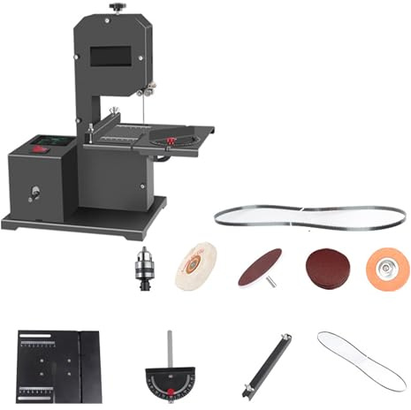 Benchtop Bandsaw with 90mm Throat, Adjustable Resaw Depth, 0-45° Tilting Metal Table for Curved and Straight Cuts, Ideal for Workshops, Cuts Hardwood and Foam