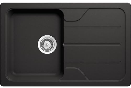 SCHOCK Küchenspüle Formhaus D-100S Nero 78x50 cm - CRISTALITE® Schwarz mit Abtropffläche - Küchenspüle ab 45 cm Unterschrank - Reversible Einbauspüle - Quarzkomposit-Oberfläche
