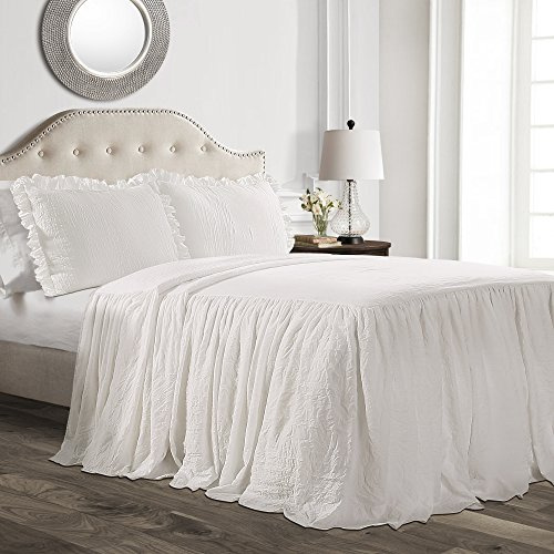 Lush Decor Ruffle Skirt Bedspread Copriletto con Volant, Poliestere, Bianco, Queen
