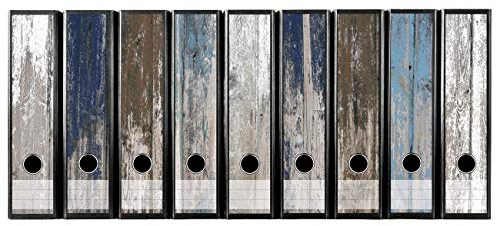 codiarts. Ordnerrücken selbstklebend | Etiketten Set für 9 breite Ordner | gestantzt mit Griffloch | Rückenschild breit | Vintage Motiv alte Maritime Holz Planken Vintage