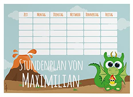 Striefchen® Magnetischer Stundenplan mit Namen für Jungen zum Beschriften - perfekt zum Schulanfang Drache
