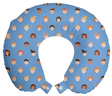 ABAKUHAUS Infantile Cuscino da Viaggio, Ragazzo e ragazza Viso, Accessorio in Schiuma di Memoria per Viaggio, 30 cm x 30 cm, Sky Blue Orange Redwood