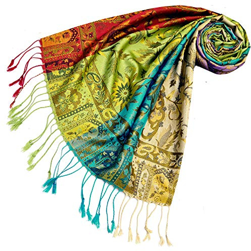 Lorenzo Cana Luxus Pashmina Damen - Schal Schaltuch jacquard gewebt 100% Seide Paisley Muster Seidenschal Seidentuch Bunt Mehrfarbig 78643