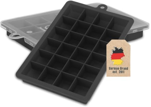 INTIRILIFE 2X Eiswürfelform Silikon Schwarz mit Deckel, Eiswürfelbehälter 24 Fächer je Form, Ice Cube Tray stapelbar für Cocktails, Whisky, Longdrinks, Kaffee, Saft, Obst, Kräuter, Püree