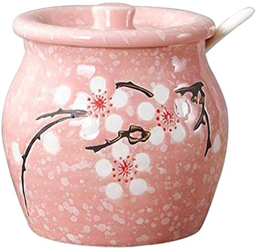 YDGHD Ceramics - Azucarero japonés con tapa y cuchara, color rosa